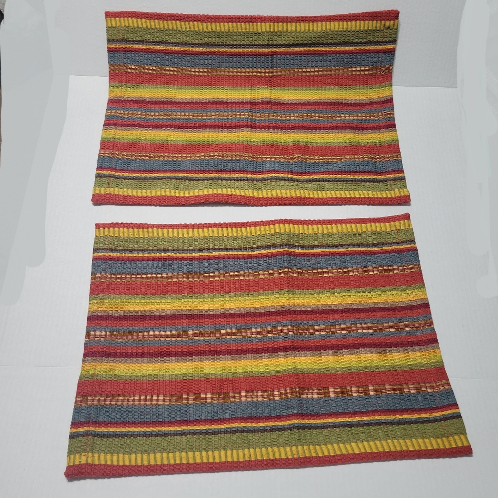 Set of 2 World Market Placemats Multicolor Stripe  NEW